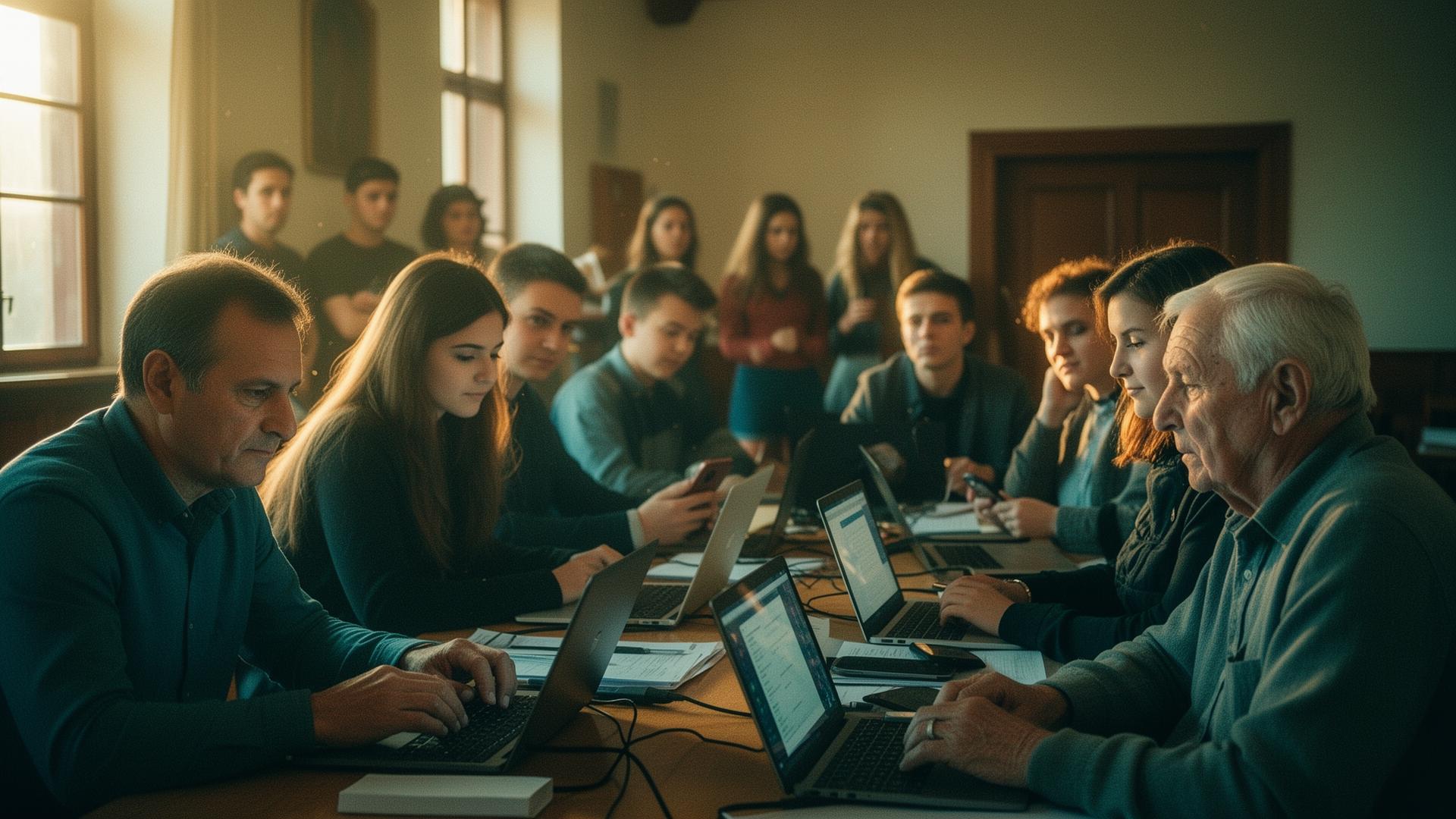 AI workshop résztvevők egy magyar kisvárosi közösségi térben
